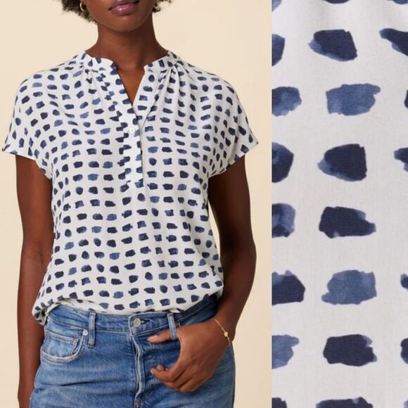 $148 NEW AMOUR VERT 1X WASHABLE SILK VNECK SHORT SLEEVE BLOUSE TUNIC TOP NWT - Picture 1 of 4